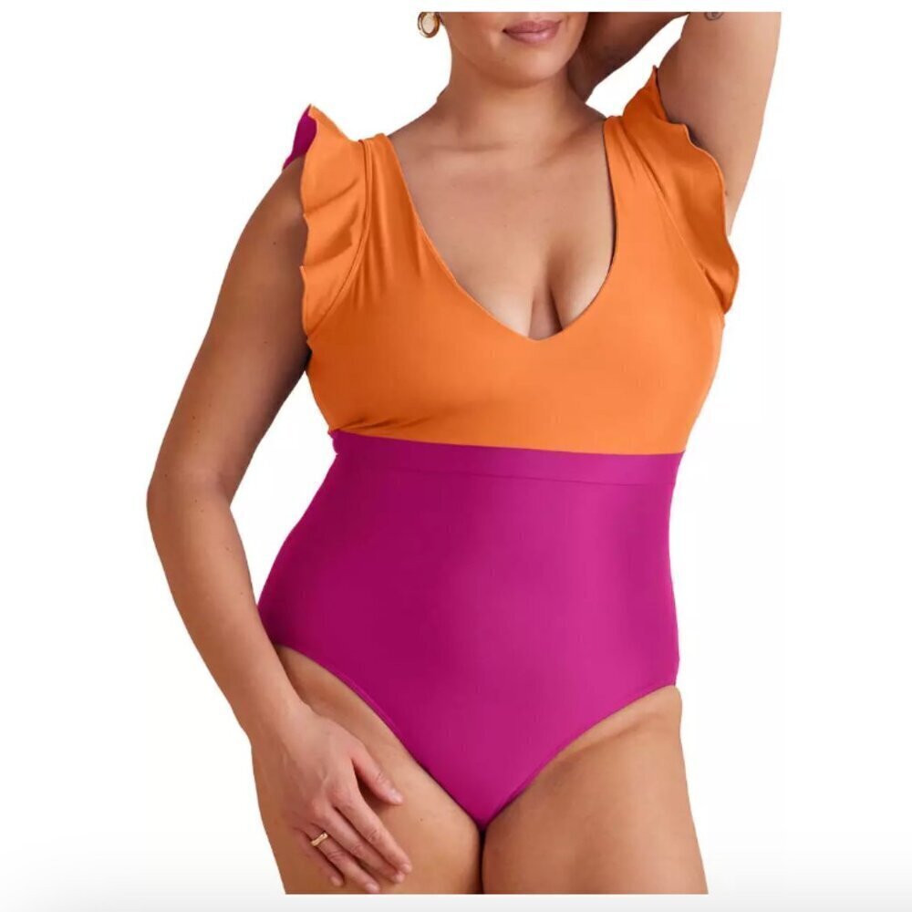 Summersalt Swimsuit The Ruffle Backflip One Piece Bathing Suit Orange Pink 20